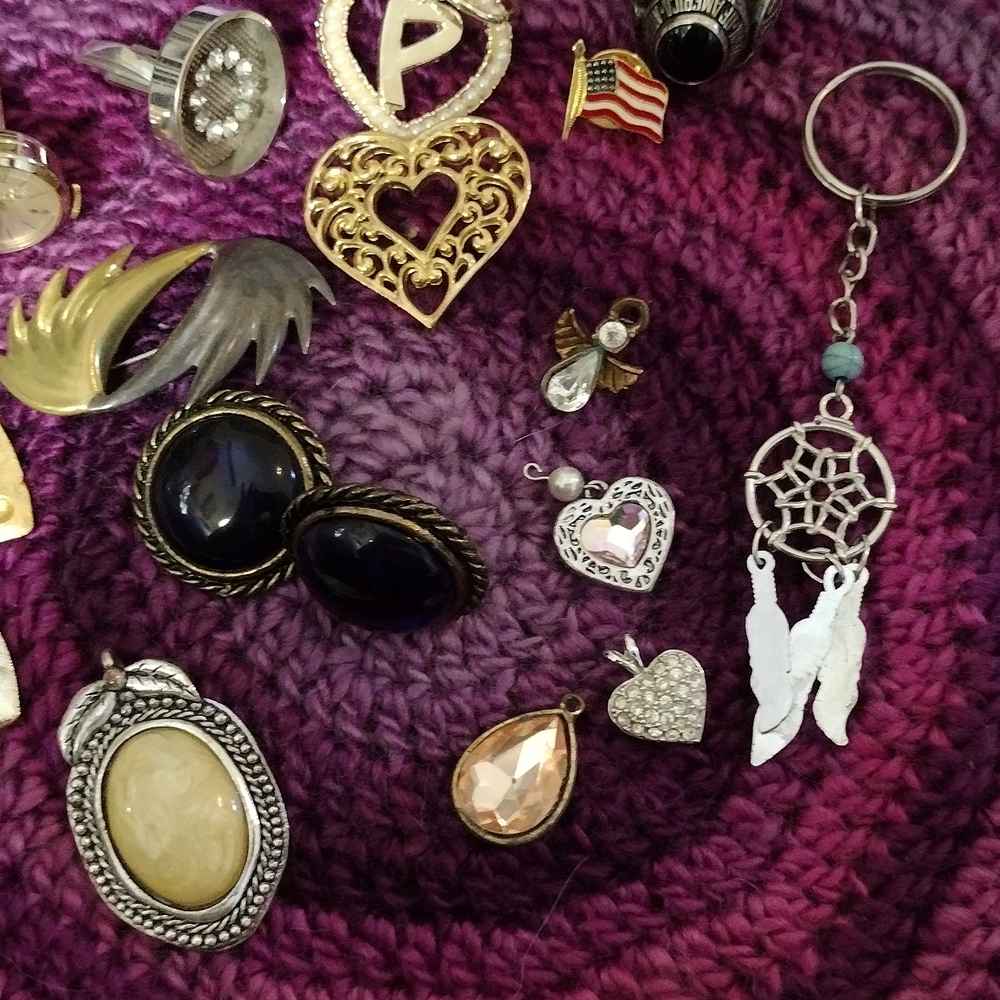 Costume Jewelry Lot. Includes Pendants, Earrings, Ring, Cuff Links.